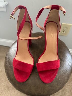 Nine West Red Suede Ankle-Strap Block Heels